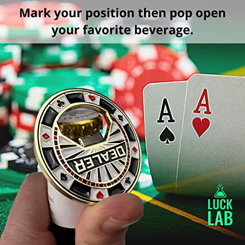 Luck Lab Juego de 3 botones de póquer para abrebotellas de metal, botón de distribuidor, ciego grande y pesos de metal ciego pequeño (marcadores de posición) para Texas Hold Em - 2 pulgadas