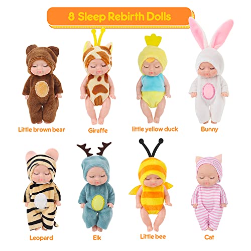 LUFEIS Pulgadas Juego de Muñecas, 8 Piezas 3,5 Mini Bebe Reborn, Mini Figuras de Personas Juego de muñecas, para Accesorios de casa de Muñecas, Niñas Niños (Fiesta de Animales)