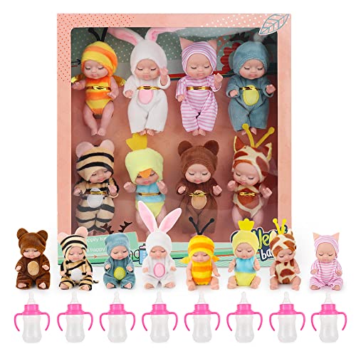 LUFEIS Pulgadas Juego de Muñecas, 8 Piezas 3,5 Mini Bebe Reborn, Mini Figuras de Personas Juego de muñecas, para Accesorios de casa de Muñecas, Niñas Niños (Fiesta de Animales)