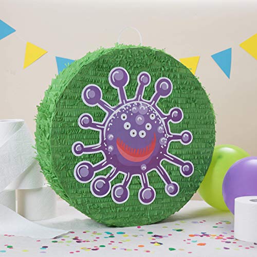 Lumaland Set de Piñata Infantil Sin Relleno con Palo, Careta & Confeti Incluido - Ideal para Fiestas de Cumpleaños de Niños y Niñas Rellenar con Dulces y Regalos - Virus Morado
