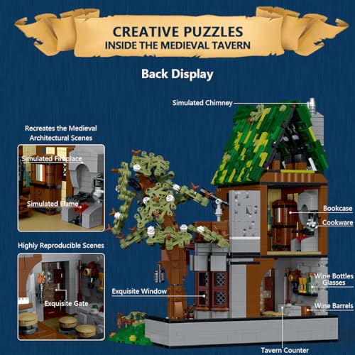 Lumitex Juego de bloques de construcción de taberna medieval, modular para casa medieval, bloques de sujeción, arquitectura, modelo de construcción, compatible con Lego House, MOC-117629 (1872 piezas)