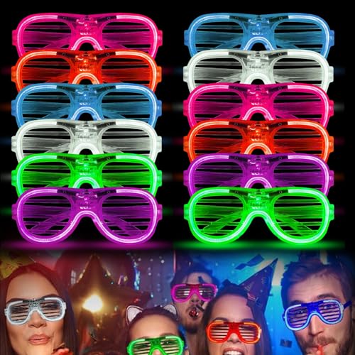 lumous rola Gafas de fiesta con luz LED que brillan en la oscuridad, suministros de fiesta, persianas de neón intermitentes, regalos de fiesta, accesorios de fiesta de cumpleaños (paquete de 12)
