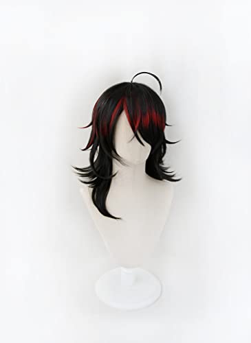 LZTLAGO largo negro degradado rojo para VTuber Hololive Vox Akuma Cosplay peluca pelo sintético resistente al calor Unisex adulto gorro de peluca gratis