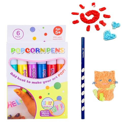 Magic Pen Puffy Pens Pack de 6, Magic Color Bubble Popcorn Drawing Pens, Magic Puffy Pens, Magic Popcorn Color Paint Pen, Magic Drawing Pens, Puffy Bubble Magic Pen (Trae un Lapiz)