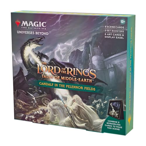 Magic: The Gathering The Lord of the Rings: Tales of Middle-earth Scene Box - Gandalf in Pelennor Fields (6 Scene Cards, 6 Art Cards, 3 Set Boosters + Display Easel)