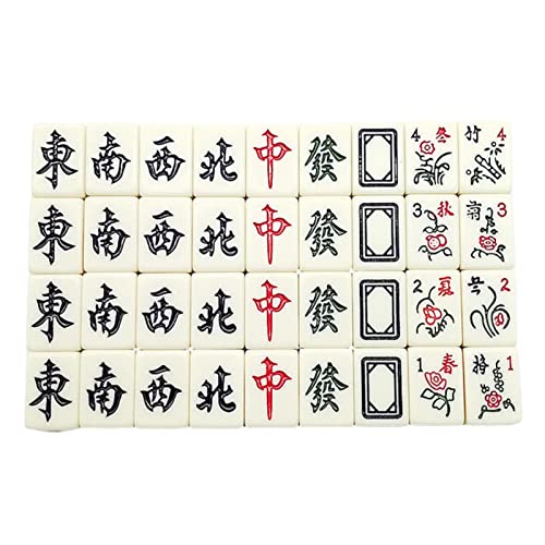 Mahjong Chino, 144 Mini fichas grabadas en Blanco numeradas para reuniones Familiares,Mahjongg Majiang Completo con Estuche Viaje para Estilo Chino Ocio Familiar