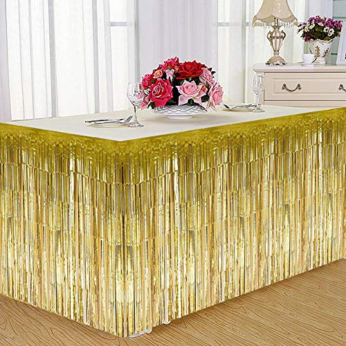 Mantel Mesa,Falda de mesa,borla decorativa mantel de fiesta Falda de mesa para una mesa redonda rectangular Decoración para Fiesta de bodas de cumpleaños,navideña(Oro)