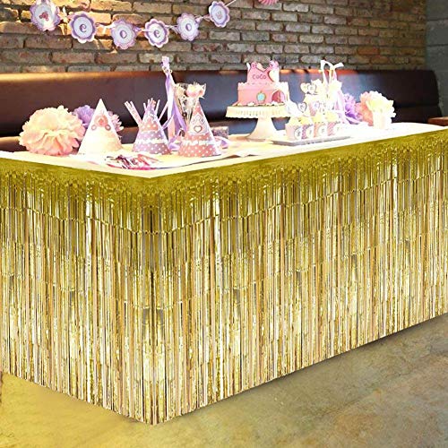 Mantel Mesa,Falda de mesa,borla decorativa mantel de fiesta Falda de mesa para una mesa redonda rectangular Decoración para Fiesta de bodas de cumpleaños,navideña(Oro)