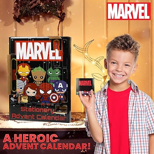 Marvel Calendario de Adviento 2023 Spider-Man Avengers Calendario Adviento para Niños con Accesorios y Material Escolar (Marvel Negro)