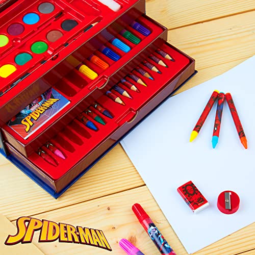 Marvel Maletín Pinturas para Niños Spiderman Avengers con Ceras y Lápices de Colores 50 Pzs (Multicolor Spiderman)
