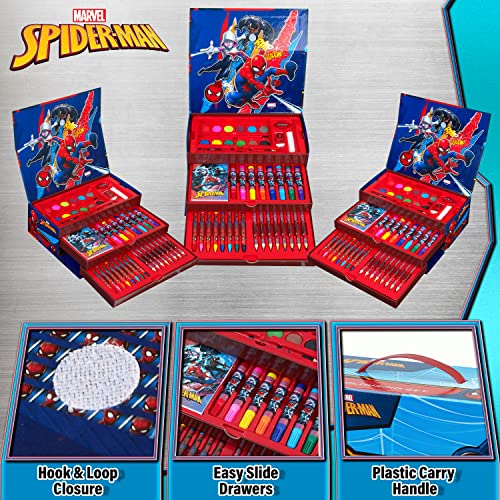 Marvel Maletín Pinturas para Niños Spiderman Avengers con Ceras y Lápices de Colores 50 Pzs (Multicolor Spiderman)