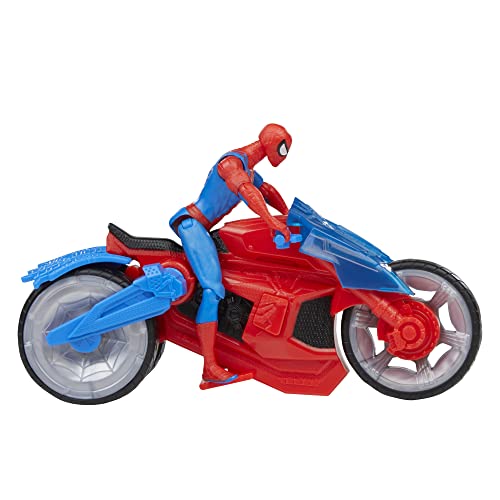 Marvel Spider-Man - Moto arácnida - Set de Juego con Figura de acción de 10 cm con vehículo y 2 proyectiles arácnidos