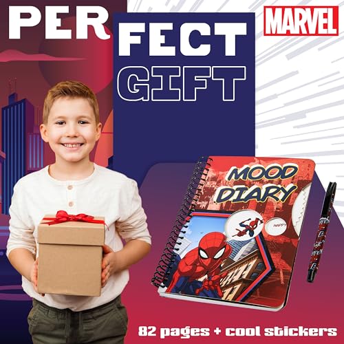 Marvel Spiderman Diario para Chicos Avengers - Agenda de Emociones con Pegatinas, Cuaderno y Bolígrafo - Set Material Escolar Spiderman - Regalos Navidad