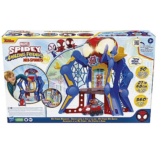Marvel Spidey and His Amazing Friends - Aracnocuartel de los Web-Spinners - Set de Juego Infantil con Figura de Spidey, vehículo y Accesorios