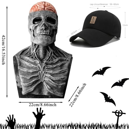 Máscara de calavera de Halloween, máscara de esqueleto 3D de cabeza completa con mandíbula móvil, disfraz de fiesta, casco de látex realista, casco de esqueleto, máscara de cráneo zombi, máscara de