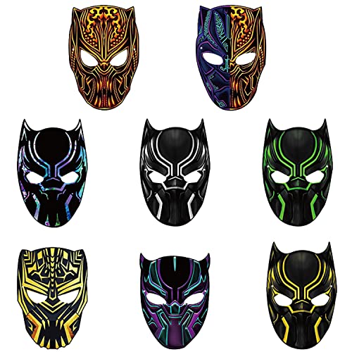 Máscara de Halloween 8 Piezas Vengadores Pantera Negra Máscara de Papel Superhéroe Cosplay Disfraz Casco Máscara Negra para Niños Adulto Hombre Disfraces para Fiesta Mascarada Cumpleaños Fiesta Vestir