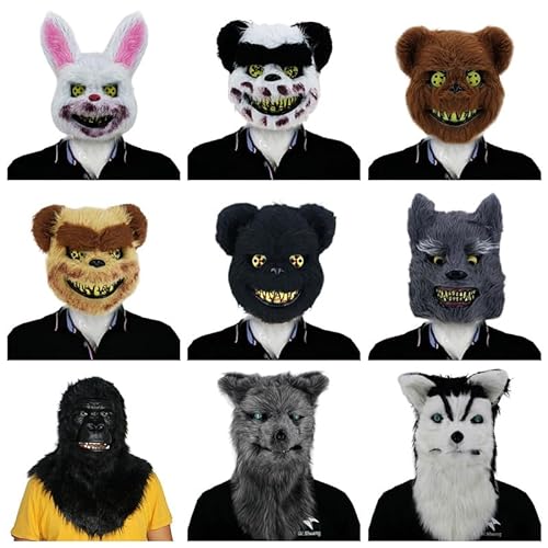 Máscara de Halloween de animal peludo divertida de bestia para cosplay, máscaras, parodia, accesorios difíciles (lobo salvaje sangriento)