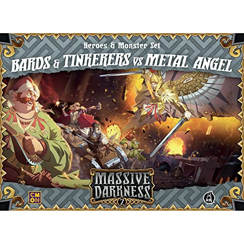 Massive Darkness 2 Bards and Tinkerers Vs. Metal Angel Heroes and Monsters Expansion Cooperative Strategy Game for Adults and Teens Ages 14+ 1-6 Players Avg. Playtime 60 Mins Made by CMON