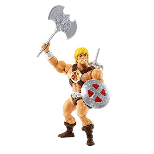 Masters of the Universe Origins He-Man Figura de acción con accesorios (espada, hacha y escudo), juguete +4 años (Mattel HDR96)