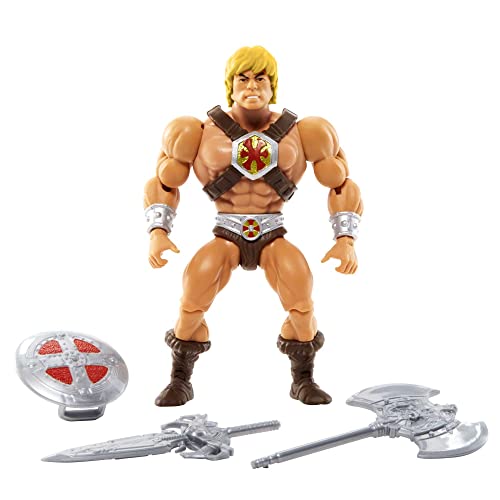 Masters of the Universe Origins He-Man Figura de acción con accesorios (espada, hacha y escudo), juguete +4 años (Mattel HDR96)