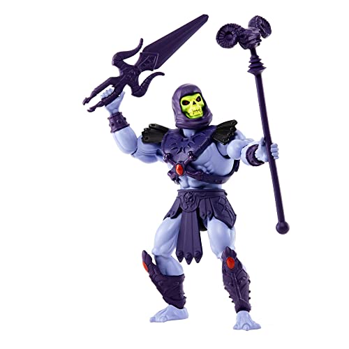 Masters of the Universe Origins Skeletor Figura de acción con accesorios (espada y cetro), juguete +4 años (Mattel HDR97)