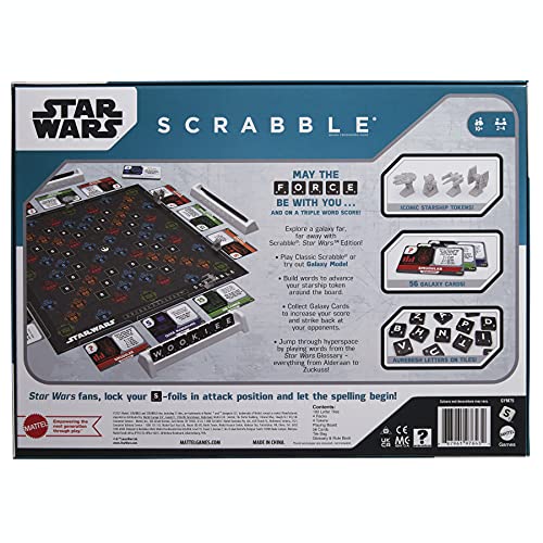 Mattel Games â Scrabble Star Wars Edition Family Board Game with Galaxy Cards & Spacecraft Mover Pieces, Glossary, Gift for Teen Adult or Family Game Night Ages 10 Years & Olderâ€‹