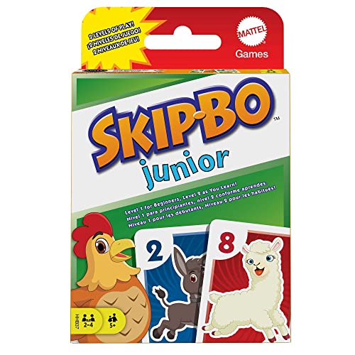Mattel Games- Animal Juego de Cartas Skip Bo Junior, Individual, Multicolor, Small (HHB37)
