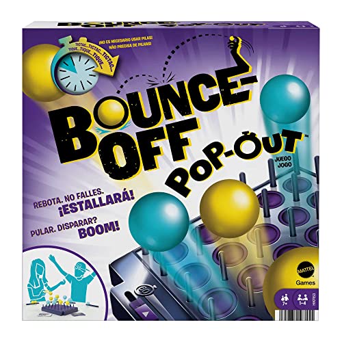 Mattel Games Bounce Off Pop-Out! El poder de las palabras Juego de mesa con 16 bolas y temporizador, +7 años (Mattel HKR53)