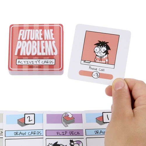 Mattel Games Future Me Problems - Juego de Cartas de Sarah's Scribbles con 2 mazos, 2 a 4 Jugadores, Noches en Familia, Juguete para niños, 7+ años, HPH14