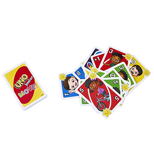 Mattel Games UNO Junior Move! Juego de cartas con tres niveles para jugar, juego de mesa +3 años (Mattel HNN03)