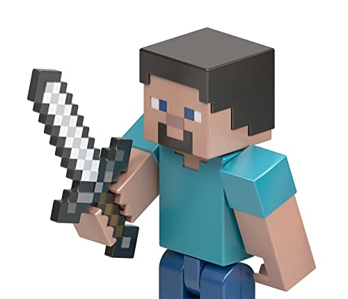 Mattel Minecraft Minecraft Steve con espada Figura de acción con accesorio, juguete +6 años (Mattel HMB17)