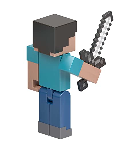 Mattel Minecraft Minecraft Steve con espada Figura de acción con accesorio, juguete +6 años (Mattel HMB17)