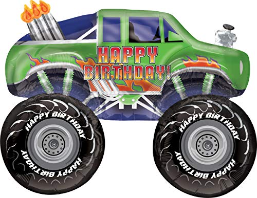 Mayflower Products Monster Truck Rally - Kit de decoración para invitados con ramo de globos de camión de monstruo verde y rojo