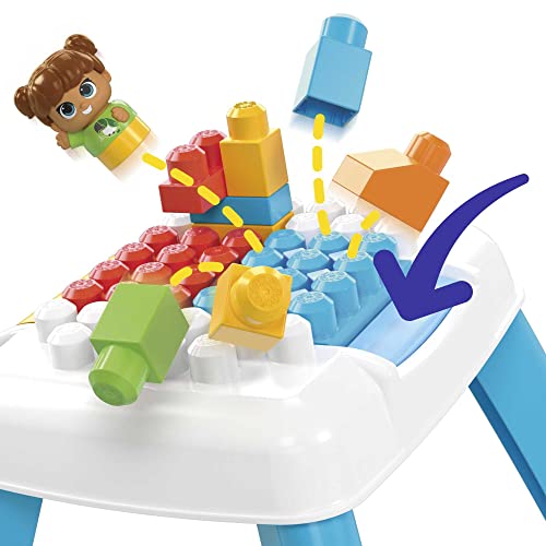 MEGA Bloks Mesa construye y destruye Tabla de juego con 30 bloques de construcción de colores y figura, bloques saltan al presionar un botón, juguete +1 año (Mattel HHM99)