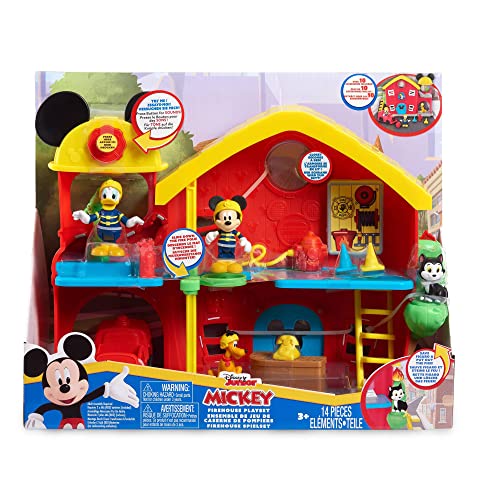 Mickey & Minnie - Estación de Bomberos, Set de Juguete de Mickey Mouse y Sus Amigos de Disney, con figra articulada, 10 Accesorios incluidos como el Coche de Bomberos y Elementos de Juego (MCC19000)