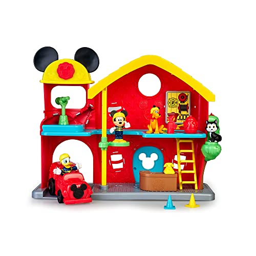 Mickey & Minnie - Estación de Bomberos, Set de Juguete de Mickey Mouse y Sus Amigos de Disney, con figra articulada, 10 Accesorios incluidos como el Coche de Bomberos y Elementos de Juego (MCC19000)