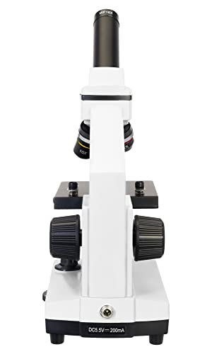 Microscopio Escolar Metálico Levenhuk Rainbow 2L Plus Moonstone/Blanco (64–640x) con Kit de Experimentos para Uso en Interiores y Exteriores