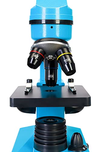 Microscopio Escolar Portátil Levenhuk Rainbow 2L Azure/Azul para Niños, con Kit de Experimentos, Iluminación Superior e Inferior por LED para Observar Toda Clase de Muestras