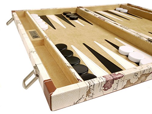 Middleton Games Juego de Backgammon de Lujo con diseño de Mapa (Tablero Blanco de 46 cm)
