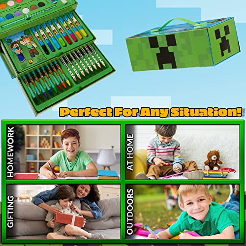 Minecraft Maletín Pinturas para niños con Ceras y Lápices de Colores 40+ Pzs