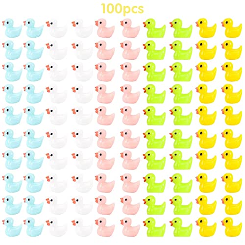 Mini Patos de Resina, 100 Piezas Mini Figuras Pato Resina, Coloridos Patos Pequeños, 5 Colores Patos en Miniatura, Pequeño Pato de Resina para jardín, Casa de Muñecas, paisaje artesanal decorativo