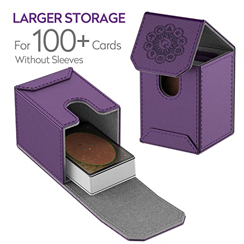 MIXPOET Estuche para Cartas Magic MTG, Deck Box, Magnetic Flip Box con 2 Divider, Caja Cartas Se Adapta an hasta 110 TCG Tarjeta (Morado)