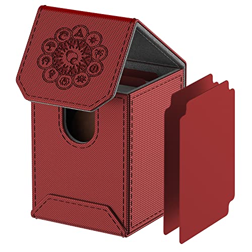 MIXPOET Estuche para Cartas Magic MTG, Deck Box, Magnetic Flip Box con 2 Divider, Caja Cartas Se Adapta an hasta 110 TCG Tarjeta (Rojo)