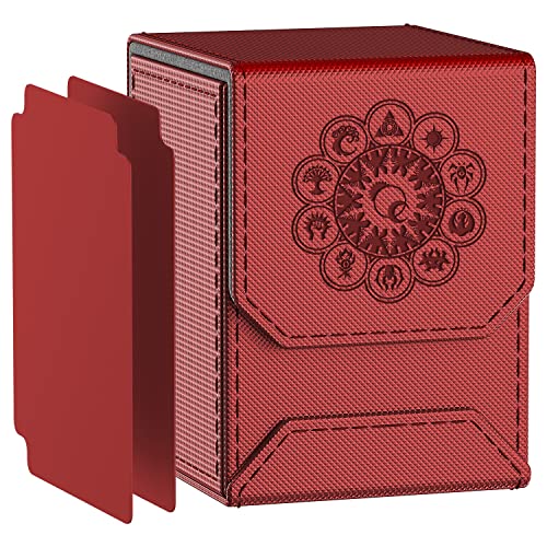 MIXPOET Estuche para Cartas Magic MTG, Deck Box, Magnetic Flip Box con 2 Divider, Caja Cartas Se Adapta an hasta 110 TCG Tarjeta (Rojo)