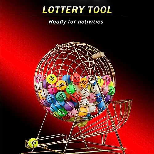 MObyat Máquina de lotería de Metal Dorado, máquina de Bolas de Bingo de lotería, Plato Giratorio Grande de la Suerte, Selector de números de Bolas de Dos Colores, Ideal para Grupos Grandes