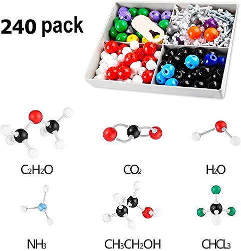 Modelo Molecular de Química Kit de Estructura de bioquímica básica, Kit de Moléculas Orgánicas para Maestros Estudiantes Científico Clase de Químoca Poweka (240PCS)
