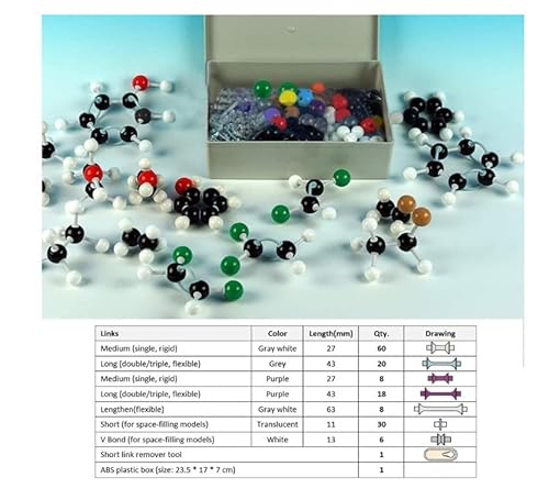 Modelos Moleculares Química - 267 Pcs Molecular Orgánica Estructura inorgánica Kit Atom Enlace Set de Modelo for el Profesor Estudiante