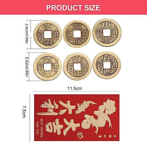 Moneda de la fortuna Moneda Feng Shui Moneda I Ching Moneda roja tradicional de la suerte y el éxito Fortuna (Bronce),5 PCS