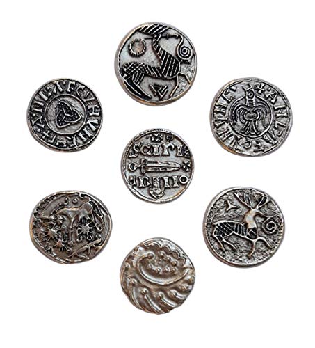 Monedas vikingas bañadas en Plata. Idea de Regalo Gadgets Original para los fanáticos de Vikings, Cosplay, Fantasy. Set 7 reproducciones Tesoro de los Vikingos