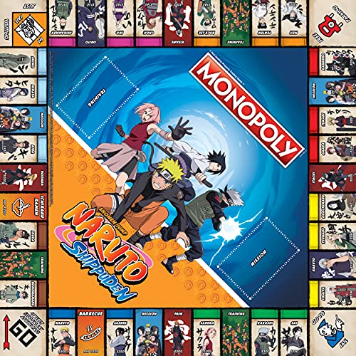 Monopoly Naruto | Juego de monopolio coleccionable con serie manga japonesa | Ubicaciones familiares y momentos icónicos de The Anime Show, 2-6 jugadores